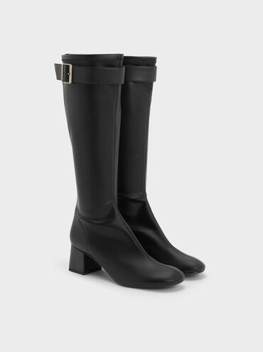 Gerry Buckled Block-Heel Knee-High Boots, Black, hi-res