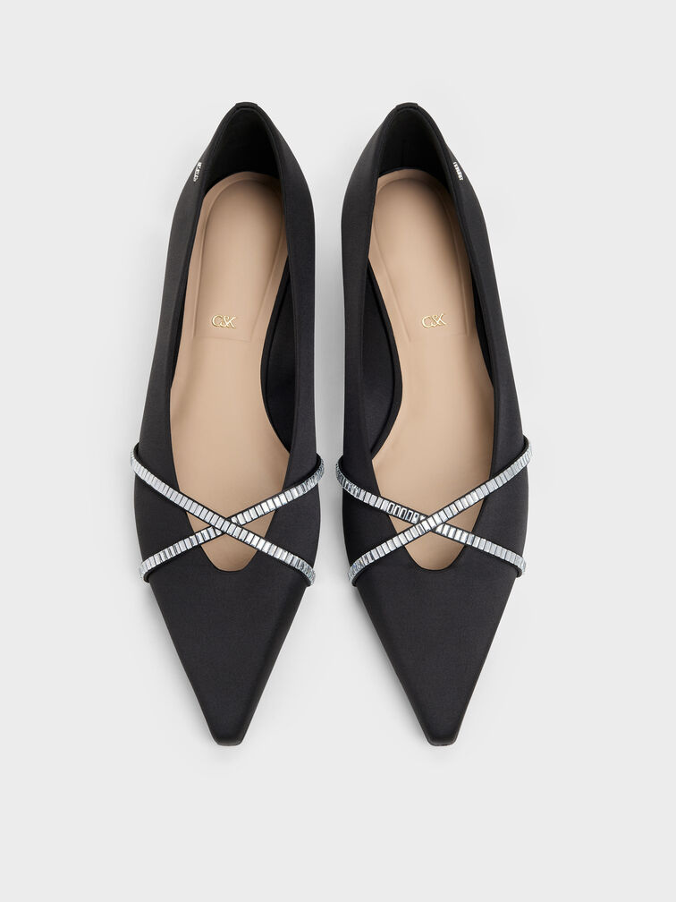 Gem Crossover Ballet Flats, Black Textured, hi-res