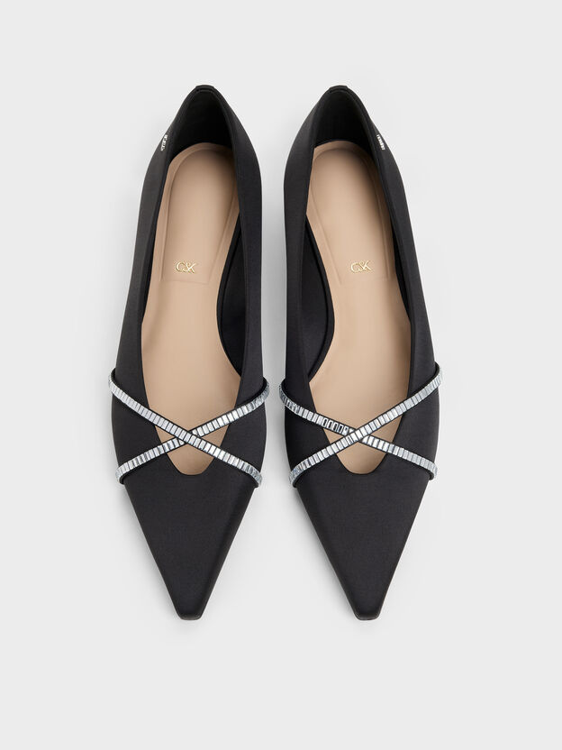 Gem Crossover Ballet Flats, Black Textured, hi-res