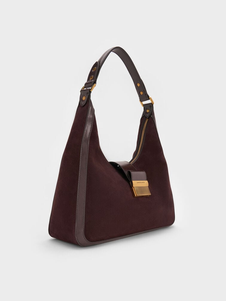 Charlot Recycled Suede Hobo Bag, Espresso Brown, hi-res