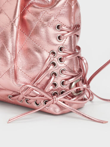 Duo Metallic Grommet Chain-Handle Two-Way Backpack, Aura Pink, hi-res