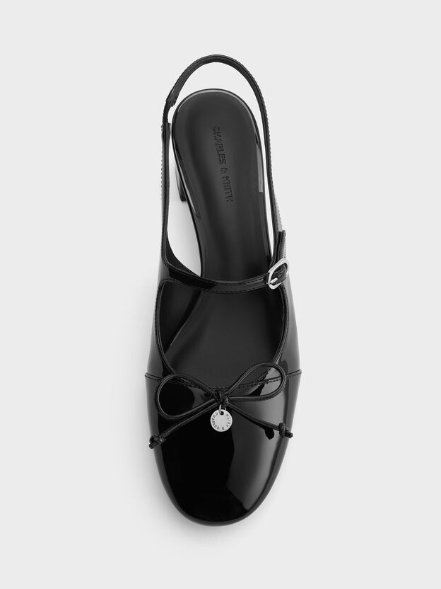 Patent Bow Slingback Pumps, Black Patent, hi-res