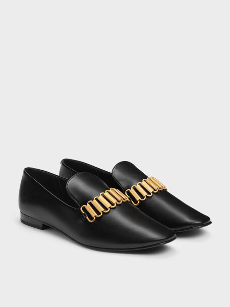 Metallic-Accent Loafers, Black, hi-res