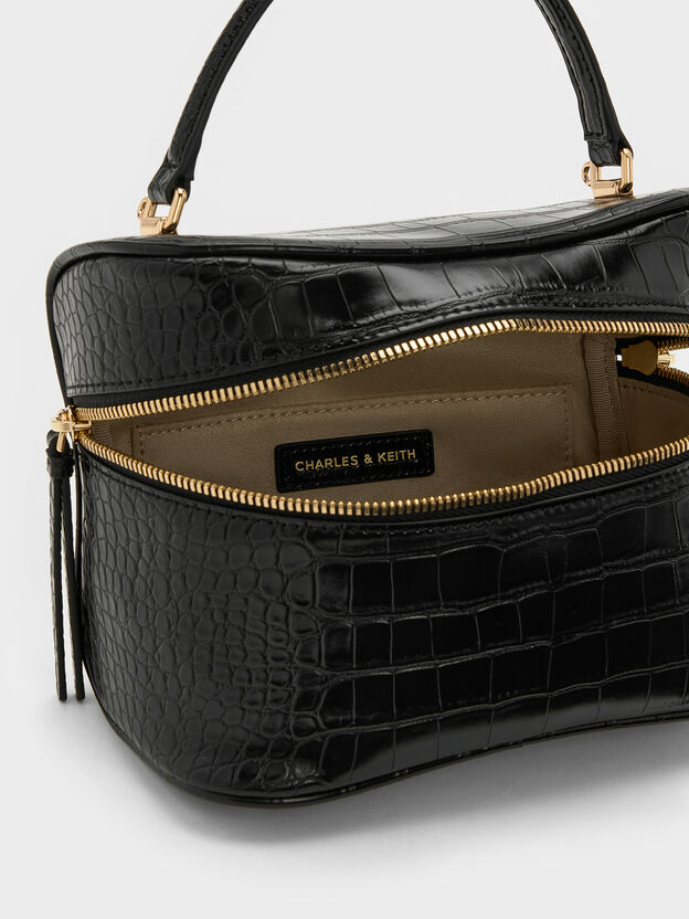 Pansy Croc-Effect Vanity Bag, Black, hi-res