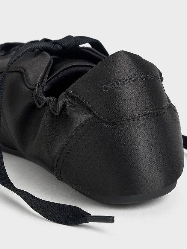 Cece Satin Ruched Bow Sneakers, Black Textured, hi-res