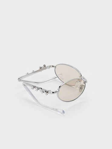 Paige Bow Crystal Sunglasses, Silver, hi-res