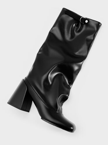 Robbie Side-Buckle Block-Heel Knee-High Boots, Black, hi-res