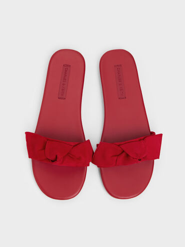 Anika Faux Suede Knot-Bow Slide Sandals, Red, hi-res