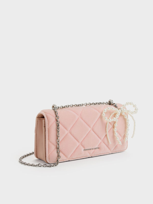 Paffuto Velvet Quilted Wallet On Chain, Pink, hi-res