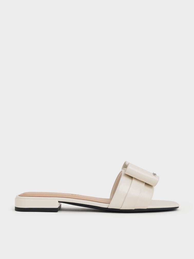Lu Patent Leather Bow Slide Sandals, Chalk, hi-res