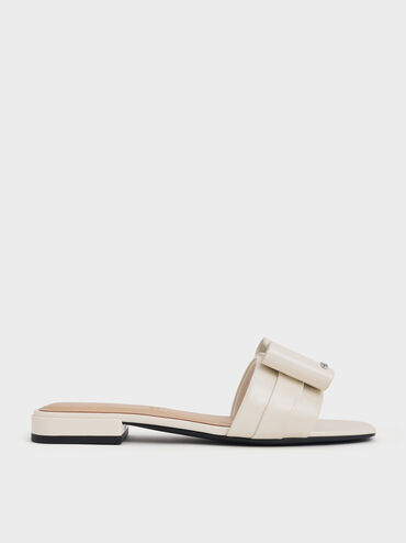 Lu Patent Leather Bow Slide Sandals, Chalk, hi-res