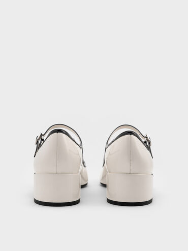 Patent Contrast-Trim Double-Strap Mary Jane Pumps, White, hi-res