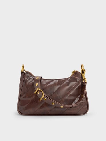 Philomena Crinkle-Effect Chain-Strap Crossbody Bag, Distressed Coffee, hi-res