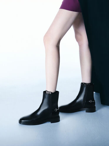 Erinna Metallic-Accent Side-Zip Ankle Boots, Black, hi-res