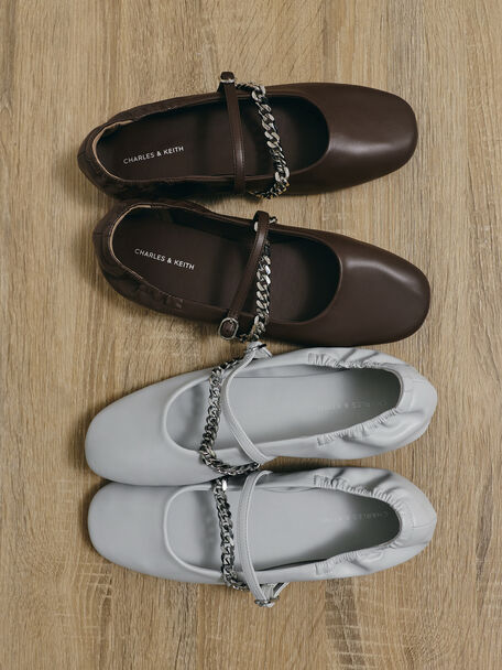 Georgie Chain Mary Jane Flats, Dark Brown, hi-res