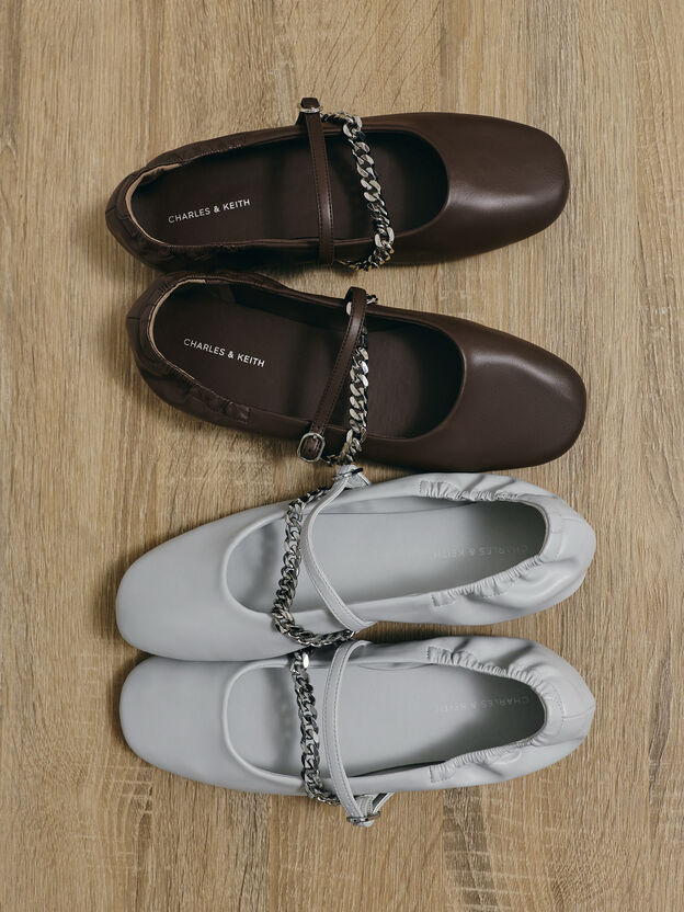 Georgie Chain Mary Jane Flats, Dark Brown, hi-res