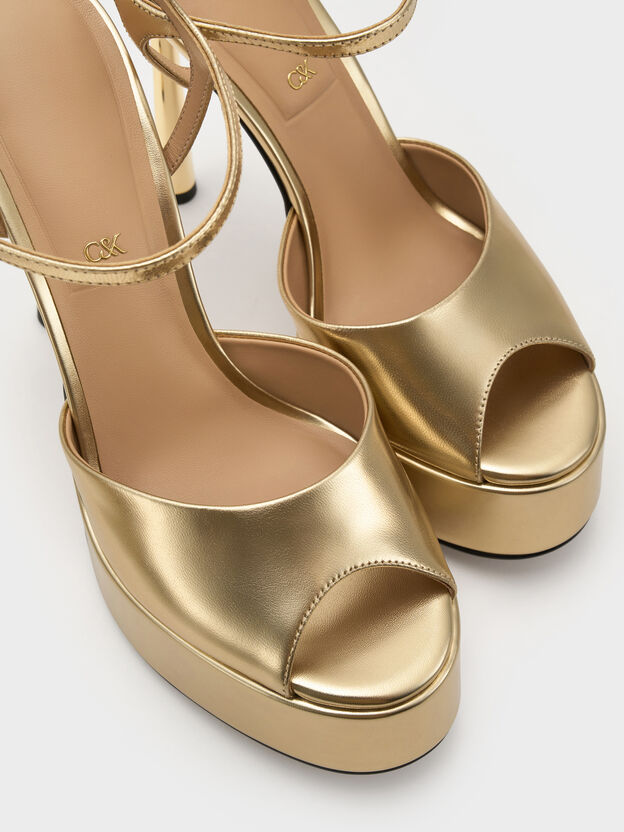 Francesca Metallic Leather Peep-Toe Platform Heels, Gold, hi-res
