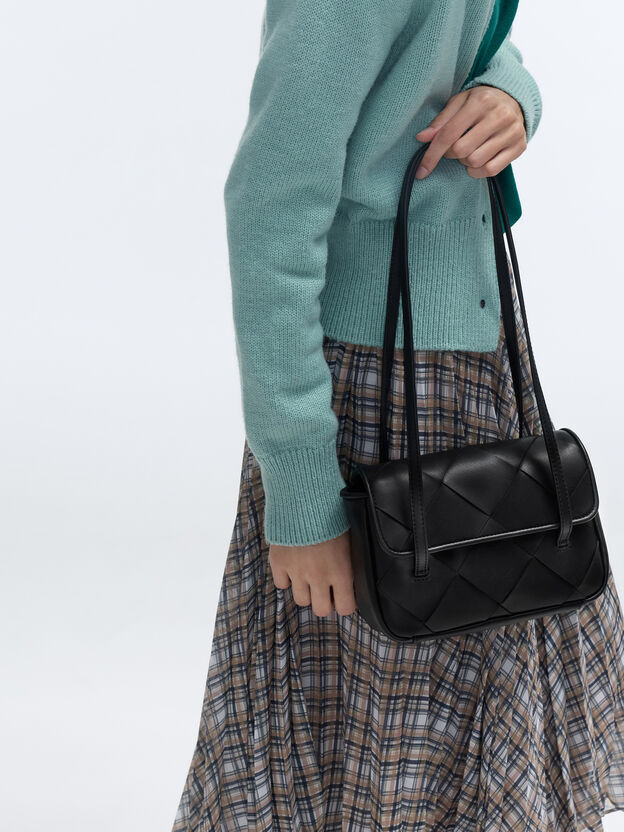 Maribel Woven Shoulder Bag, Black, hi-res
