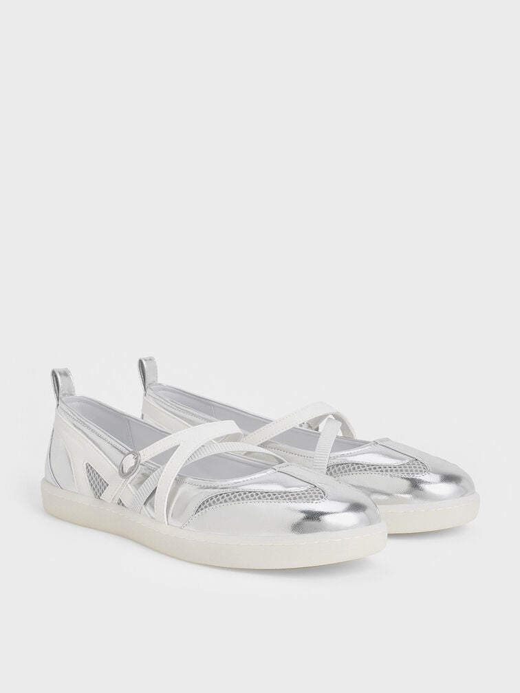 Tiggy Metallic Mesh Two-Tone Ballet Sneakers, Silver, hi-res
