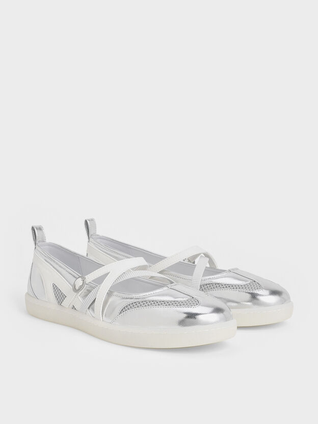 Tiggy Metallic Mesh Two-Tone Ballet Sneakers, Silver, hi-res