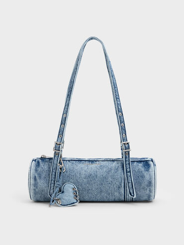 Rey Denim Elongated Shoulder Bag, Denim Blue, hi-res