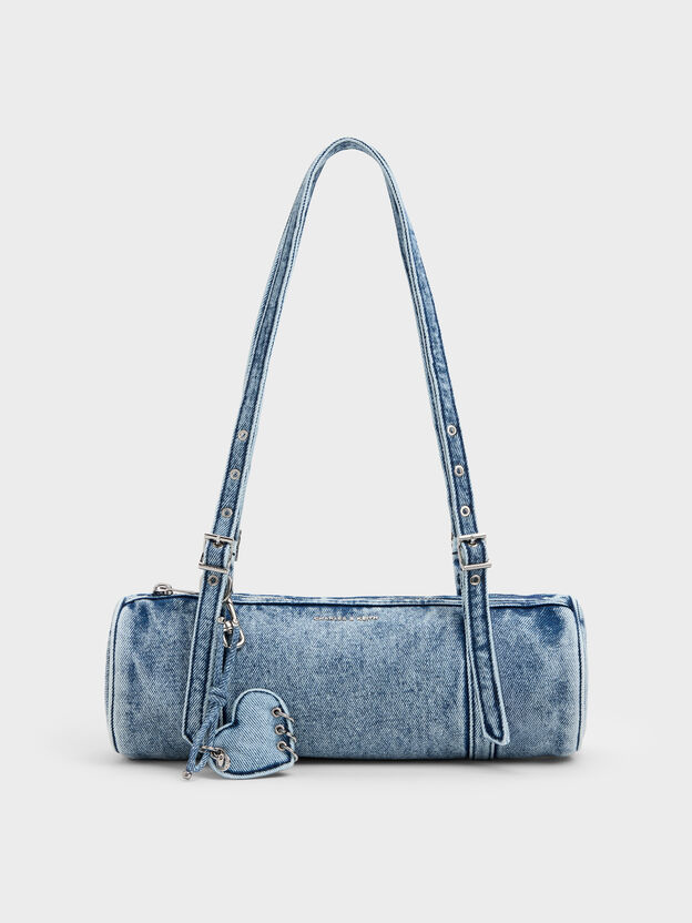 Rey Denim Elongated Shoulder Bag, Denim Blue, hi-res