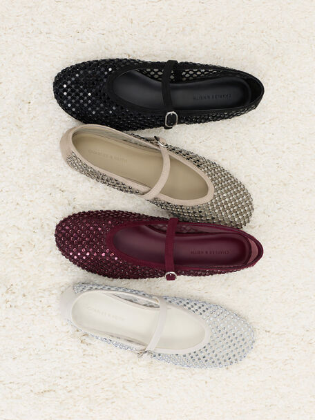 Maggie Mesh Crystal Mary Janes, Taupe, hi-res