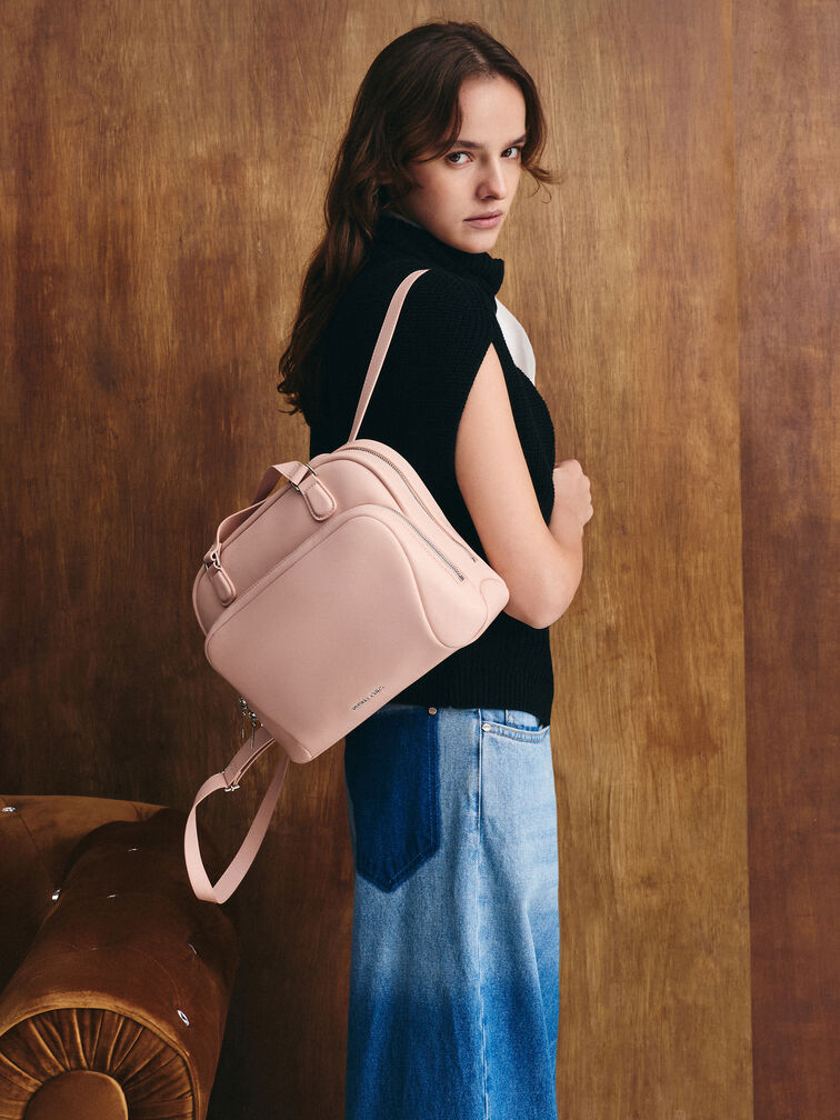 Nelly Front-Pocket Boxy Backpack, Light Pink, hi-res