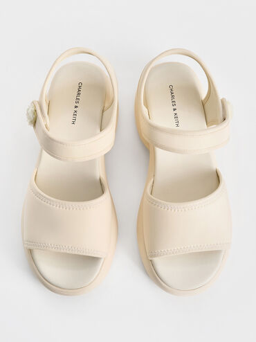 Flower-Buckle Platform Sports Sandals, Cream, hi-res
