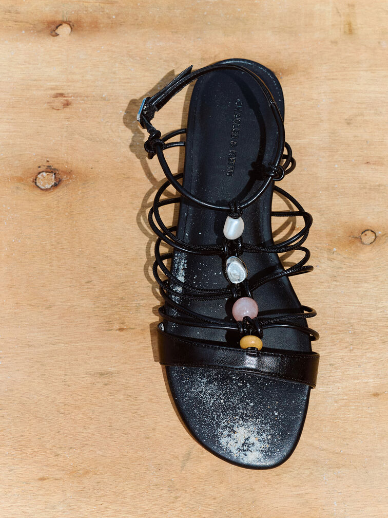 Georgie Bead Strappy Sandals, Black, hi-res