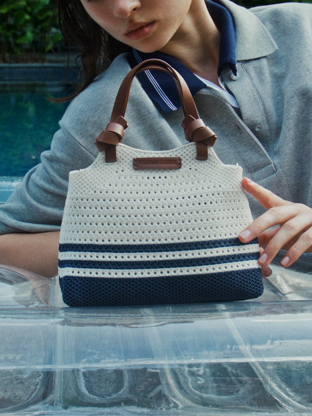 Mini Ida Striped Knitted Tote Bag, Multi, hi-res