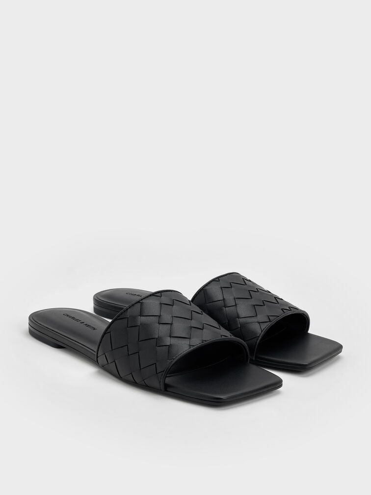 Ivette Woven Slide Sandals, Black, hi-res