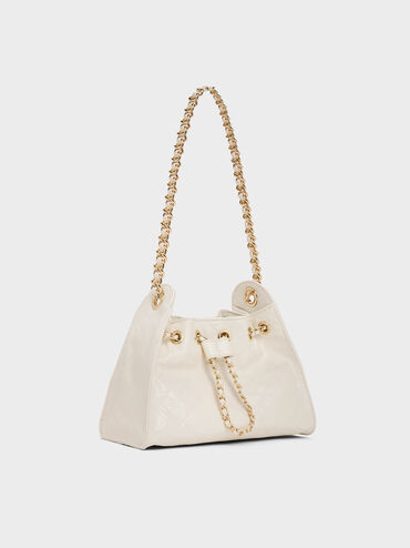 Duo Quilted Drawstring Bucket Bag, Cream, hi-res