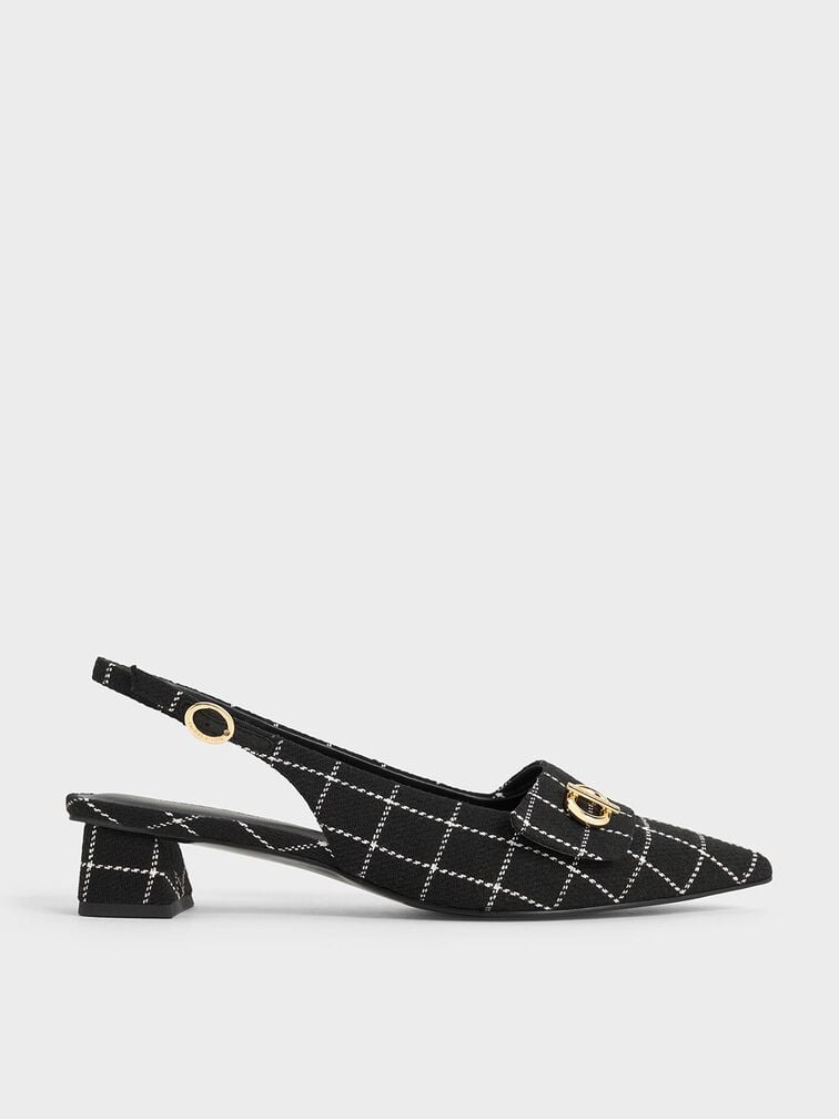 Marley Tweed Slingback Pumps, Black Textured, hi-res