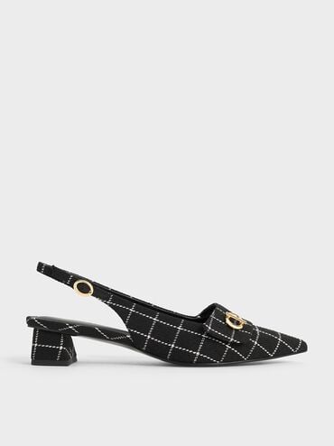Marley Tweed Slingback Pumps, Black Textured, hi-res