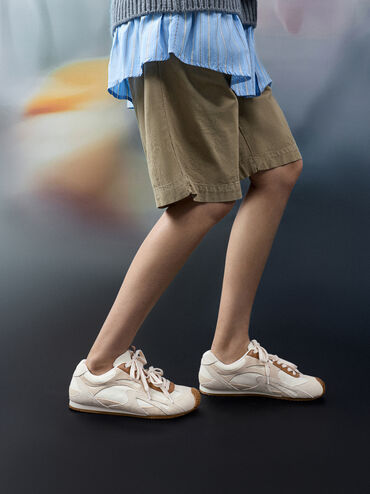 Nylon & Suede Double-Lace Sneakers, Chalk, hi-res