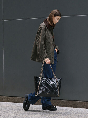 Apfra Quilted Chain-Embellished Tote Bag, Black, hi-res