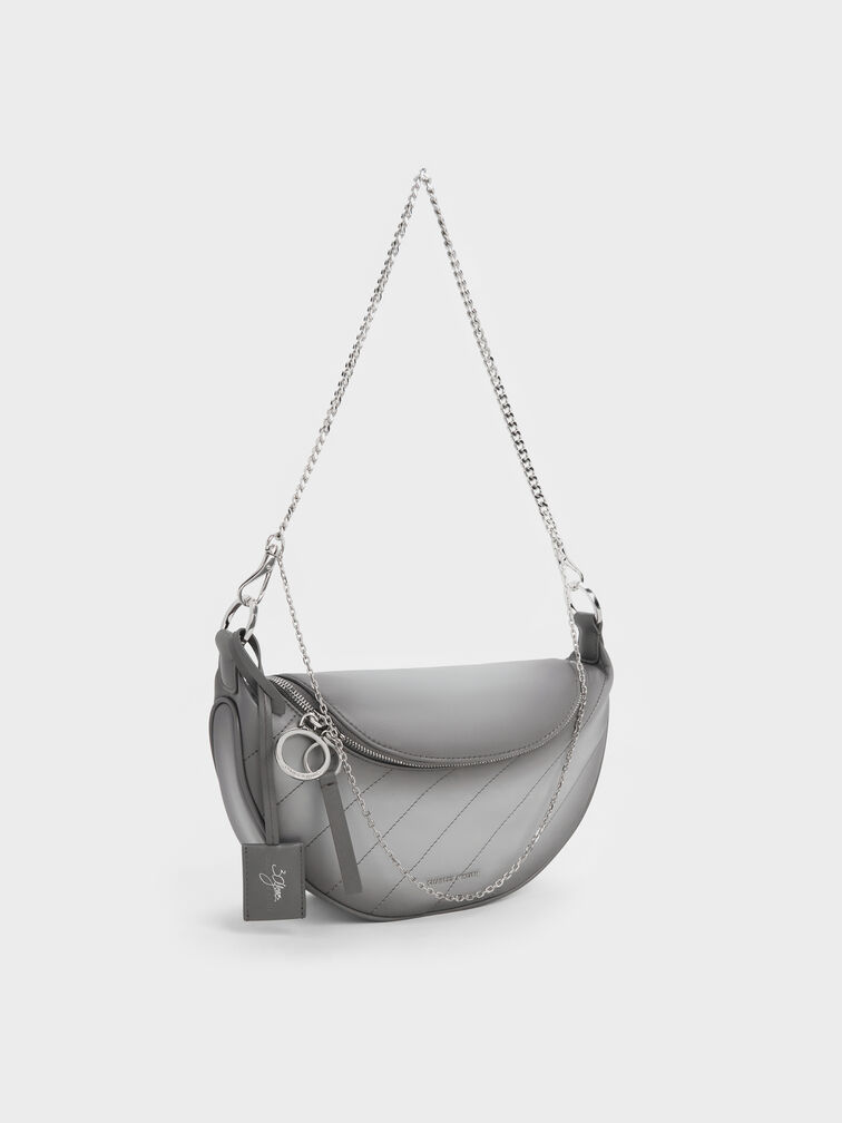 Philomena Half-Moon Crossbody Bag, Grey, hi-res