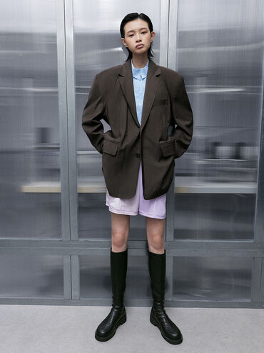 Chunky-Sole Knee-High Boots, Black, hi-res