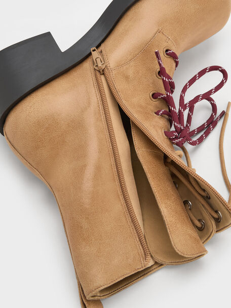 Logan Double-Lace Calf Boots, Sand, hi-res