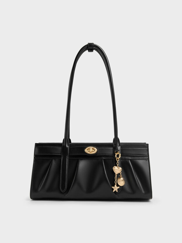 Isolde Belted Ruched Shoulder Bag, Black, hi-res