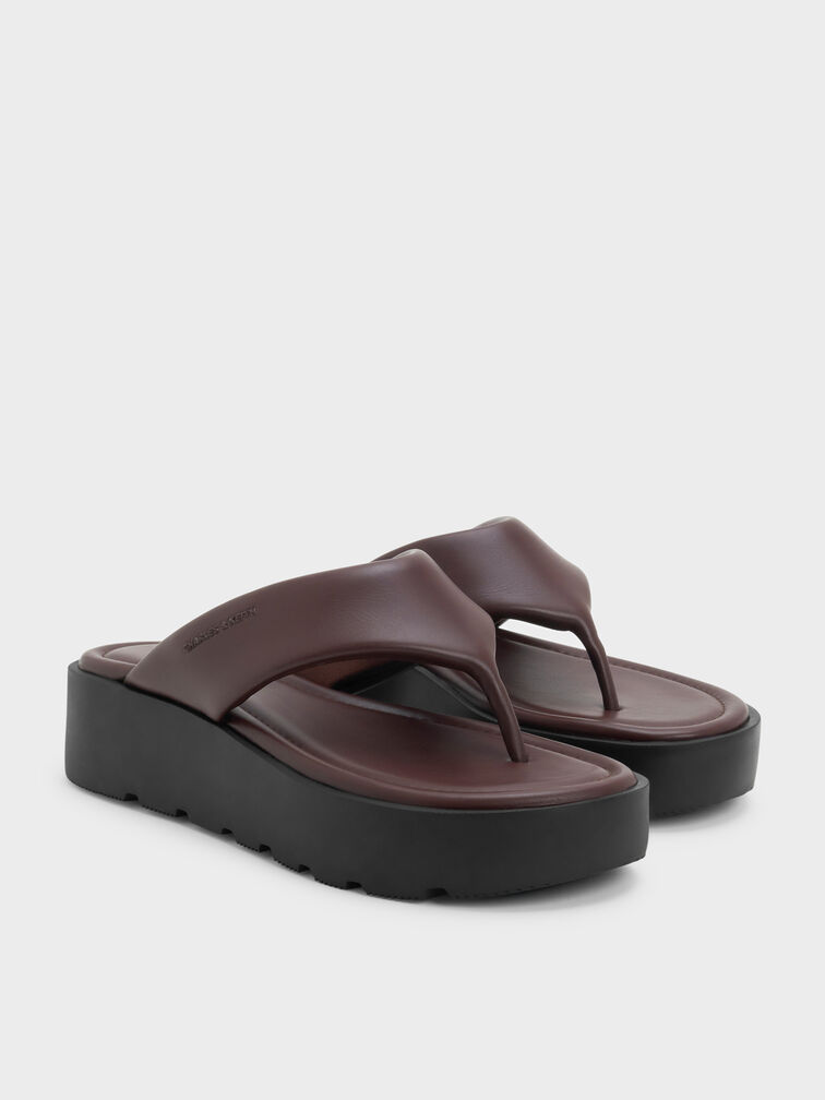V-Strap Flatform Thong Sandals, Burgundy, hi-res