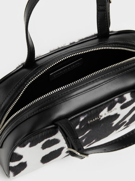Vega Furry Cow-Print Elongated Bowling Bag, Multi, hi-res