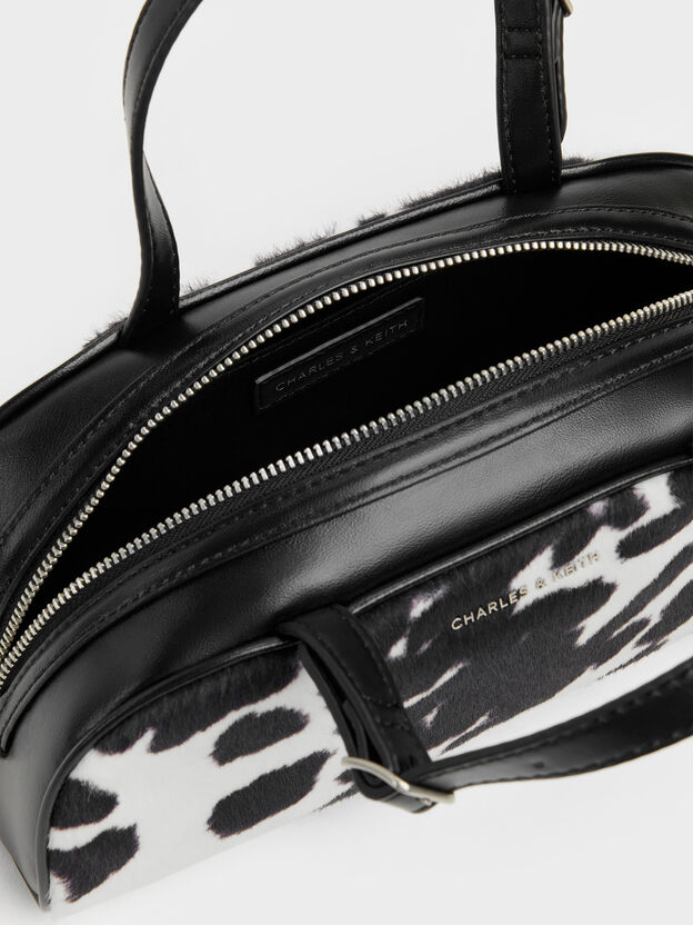 Vega Furry Cow-Print Elongated Bowling Bag, Multi, hi-res