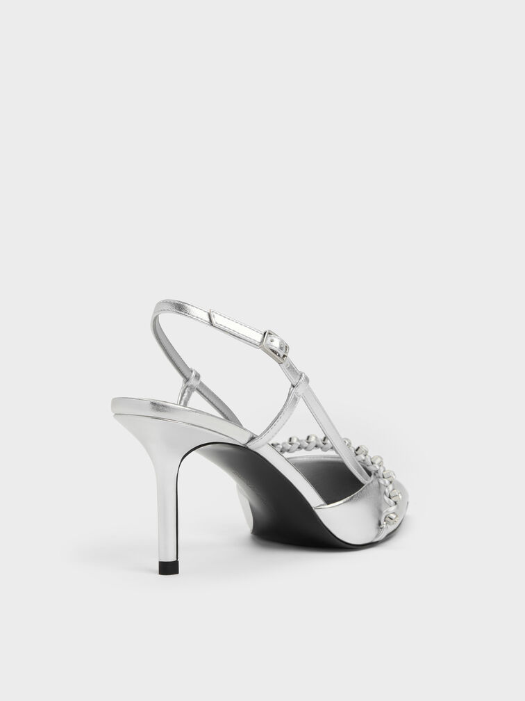 Metallic Crystal Slingback Pumps, Silver, hi-res