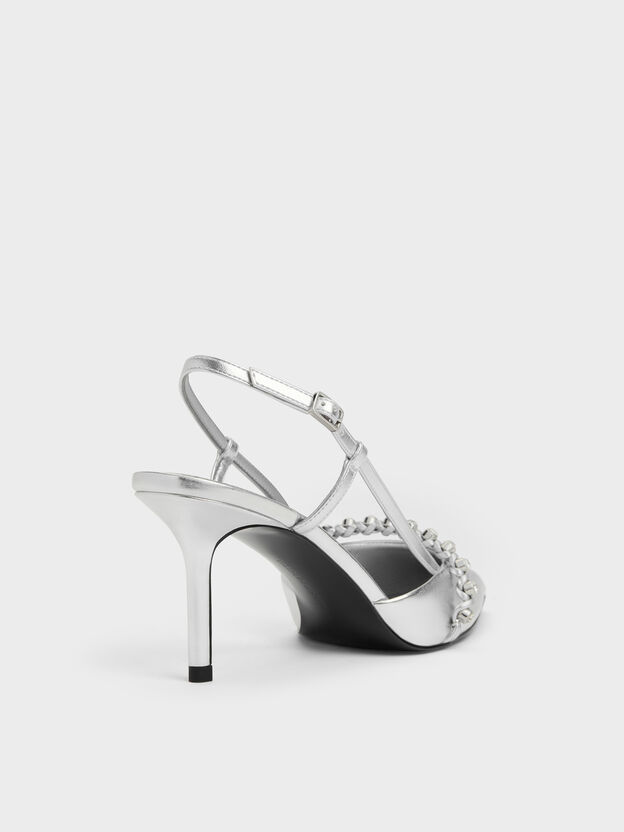 Metallic Crystal Slingback Pumps, Silver, hi-res