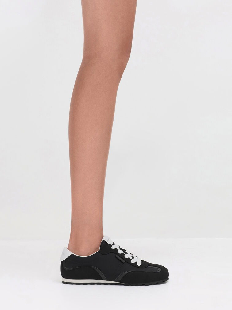 Nylon Contrast-Panel Sneakers, Black Textured, hi-res