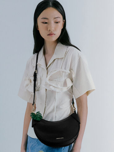 Blume Braided Curved Hobo Bag, Black, hi-res