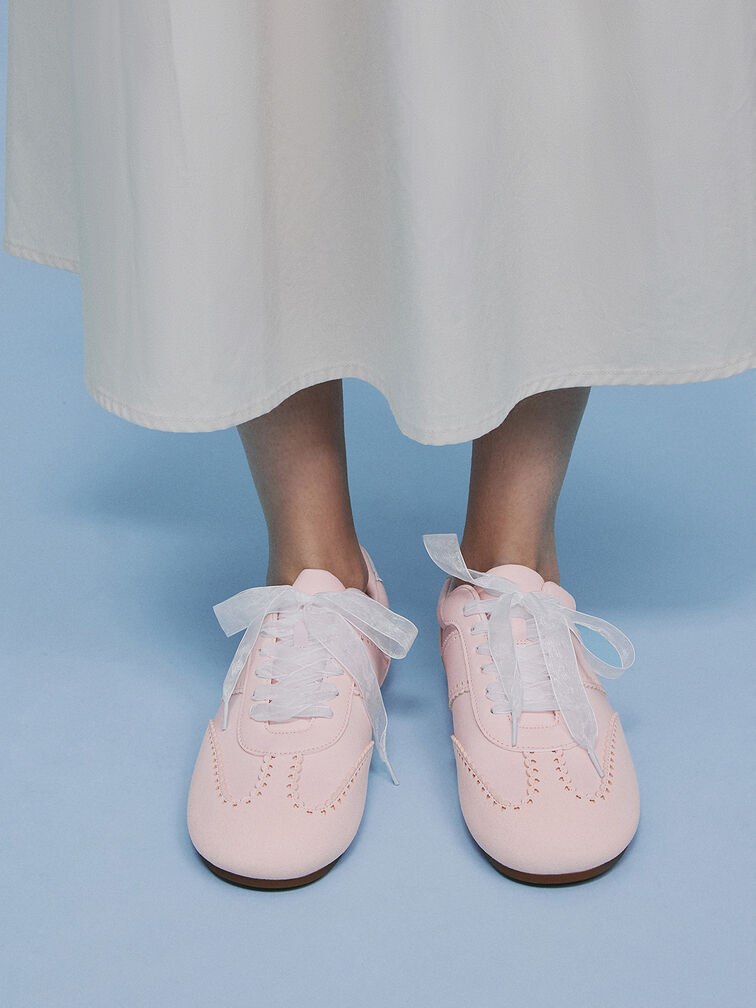 Cece Heart-Motif Sheer-Lace Sneakers, Light Pink, hi-res