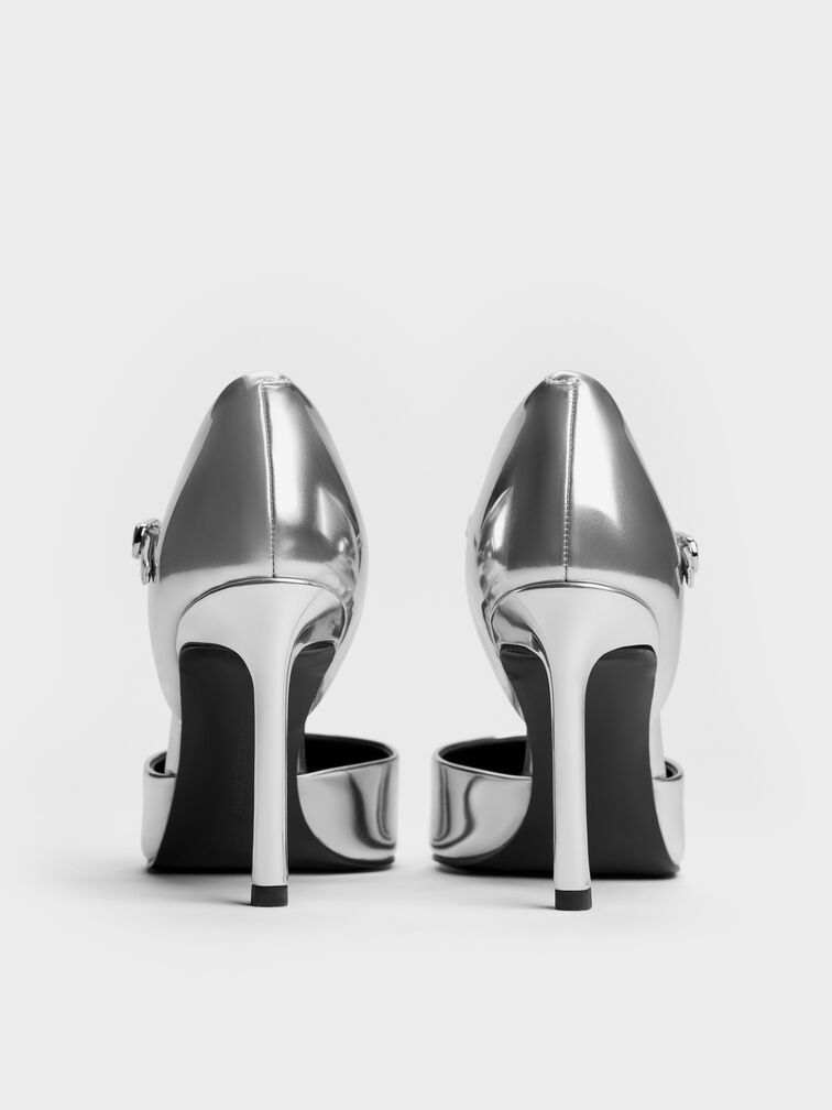 Metallic Pointed D'Orsay Stiletto Pumps, Silver, hi-res